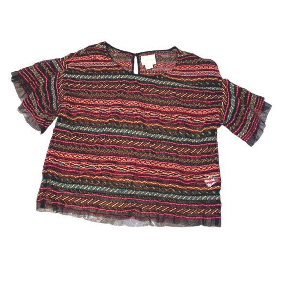 Anthropologie Maeve Embroidered Sheer Mesh Blouse Kimono Sleeve Boho Festival Sm - Picture 6 of 7